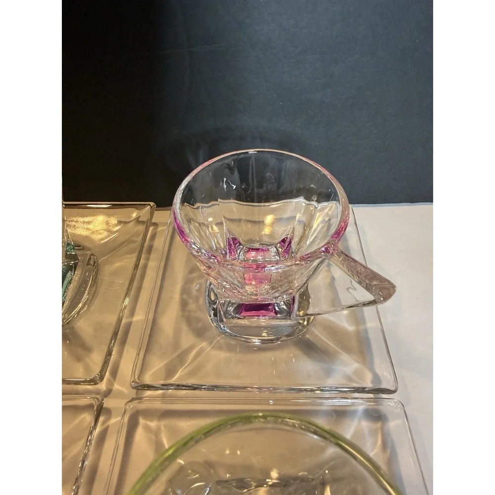 RCR Fusion Italian Crystal Espresso Cups & Square Saucers Set of 6 Italy